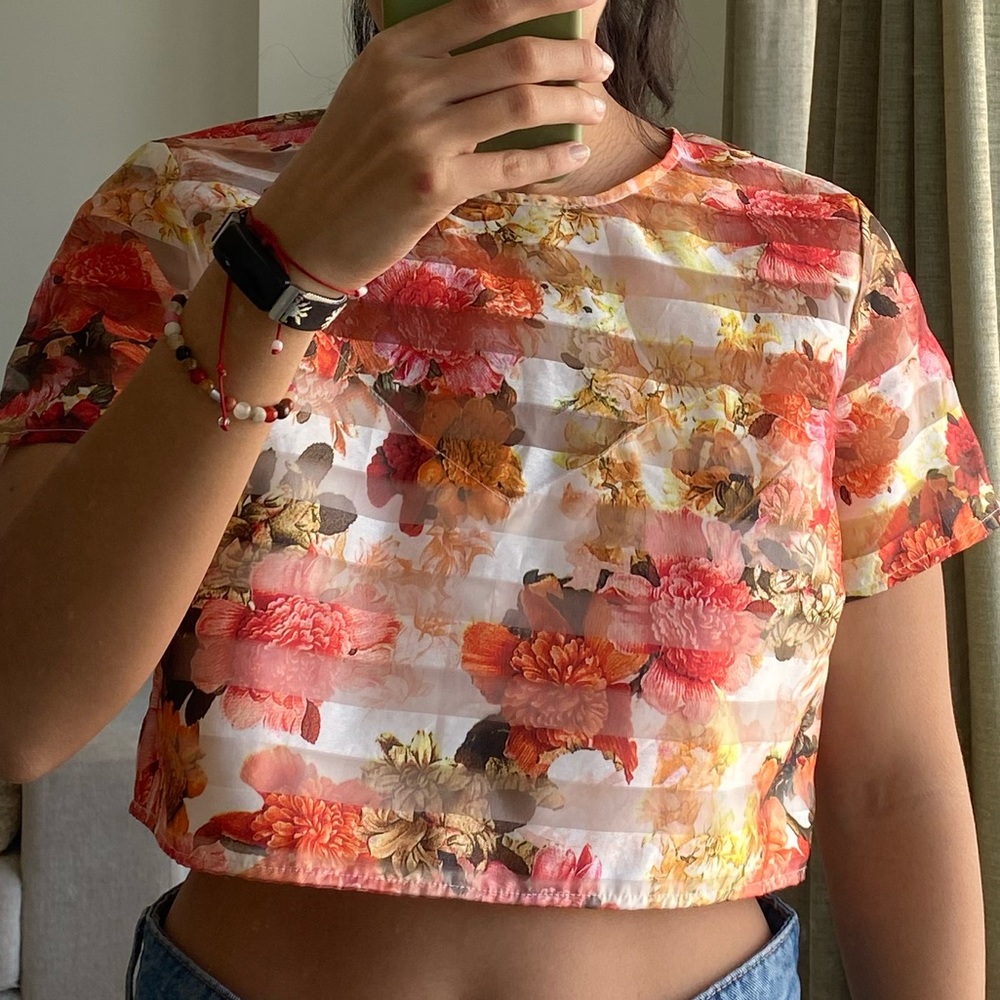 Orange flower pattern crop top